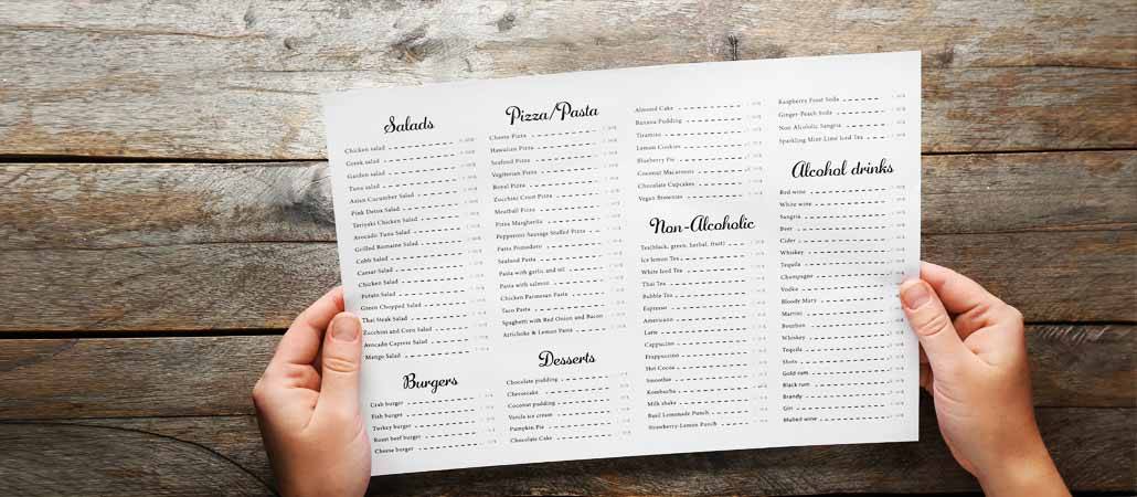 Impression de cartes de menu/boissons - Informations utiles